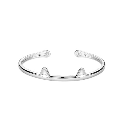 SHEGRACE Cute Design 925 Sterling Silver Kitten Cuff Bangle, Cat Ears