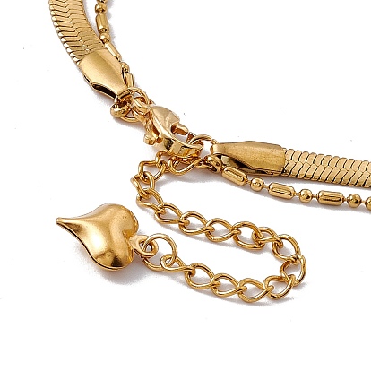 316 Stainless Steel Column Link & Herringbone Chains Multi-strand Bracelet, Double-Layer Bracelet for Men Women