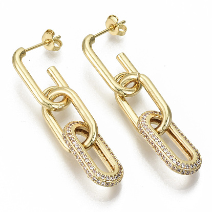 Boucles d'oreilles pendantes en laiton avec pavé de zircon cubique transparent, avec des noix de l'oreille, sans nickel, chaîne de câble