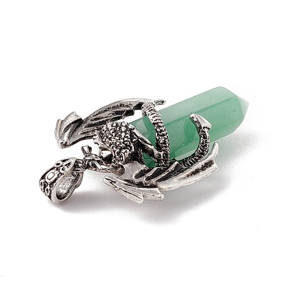 Natural Gemstone Pointed Big Pendant, with Antique Silver Tone Dragon Alloy Findings, Lead Free & Cadmium Free, Bullet