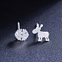 SHEGRACE 925 Sterling Silver Stud Earrings, Asymmetrical Earrings, with Snowflake and Reindeer, Christmas