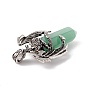 Natural Gemstone Pointed Big Pendant, with Antique Silver Tone Dragon Alloy Findings, Lead Free & Cadmium Free, Bullet