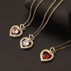 Colorful Zircon Heart Necklace Pendant - Fashionable, Cute, Hollow Out, European and American Style.