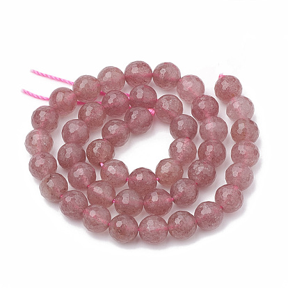 Natural Strawberry Quartz Beads Strands, Faceted(128 Facets), Round