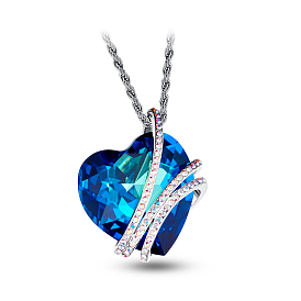 SHEGRACE Beautiful Platinum Plated Mazarine Austria Crystal Heart Pendant Necklace, 17.7 inch