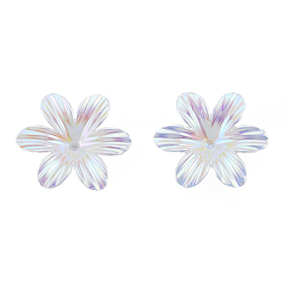 Cuentas de perlas de imitación de plástico abs, color de ab chapado, flor
