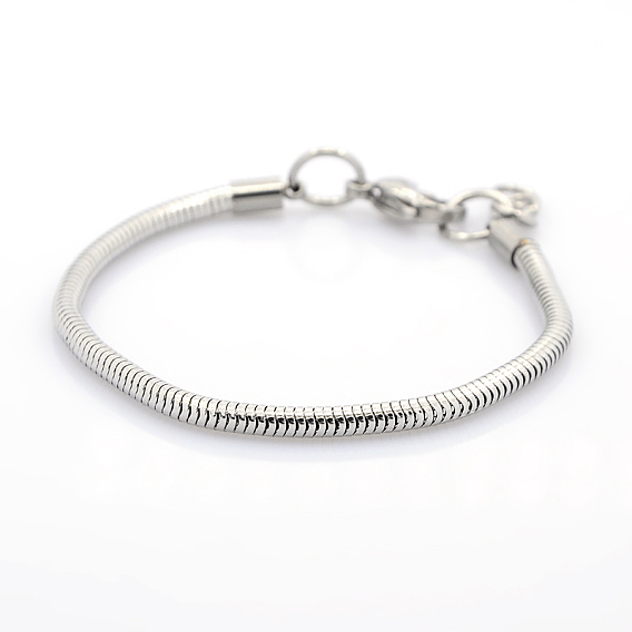 304 bracelets de chaînes serpent rondes en acier inoxydable de style européen, avec fermoir, 163x3mm