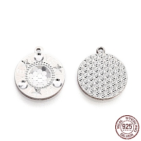 925 Sterling Silver Pendants, Flat Round with Word Love Charms, for Valentine's Day