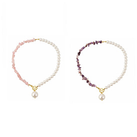 Colliers de puces de pierres précieuses naturelles, Colliers pendentifs en perles de style bohème pour femmes