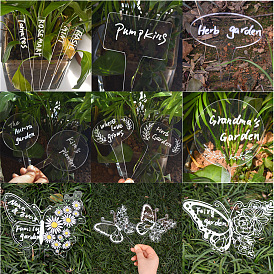 Étiquettes de plantes en plastique transparent papillon/ovale/rectangle, pour les graines de plantes en pot herbes légumes, clair
