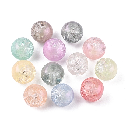 300pcs 12 hebras de perlas de vidrio craquelado translúcido de colores, con polvo del brillo, rondo
