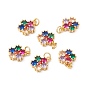 Rack Plating Brass Micro Pave Colorful Cubic Zirconia Pendants, with Jump Ring, Cadmium Free & Nickel Free & Lead Free, Flower