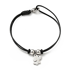 304 bracelet breloque chien en acier inoxydable avec cordon ciré pour femme