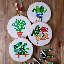 Plant Pattern DIY Embroidery Beginner Kit, including Embroidery Needles & Thread, Cotton Linen Fabric