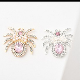 Cabujones de diamantes de imitación de aleación de zinc, con perlas de imitación de plástico, araña