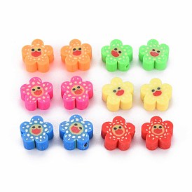 Handmade Polymer Clay Beads, Flower with Smiling Face