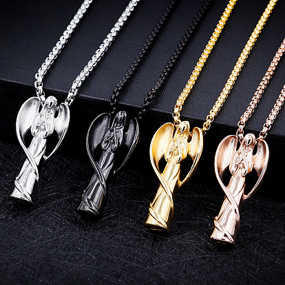 Angel Urn Ashes Pendant Necklace, 316L Stainless Steel Memorial Jewelry for Men Women