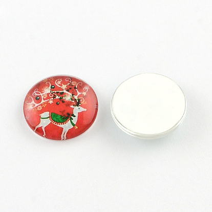 Half Round/Dome Christmas Reindeer/Stag Pattern Glass Flatback Cabochons for DIY Projects