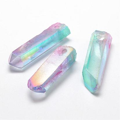 Electroplate Natural Quartz Crystal Pendants, Faceted, Nuggets