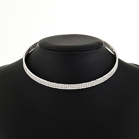 Sparkling Triple Row Diamond Choker Necklace with Elastic Steel Wire - N405