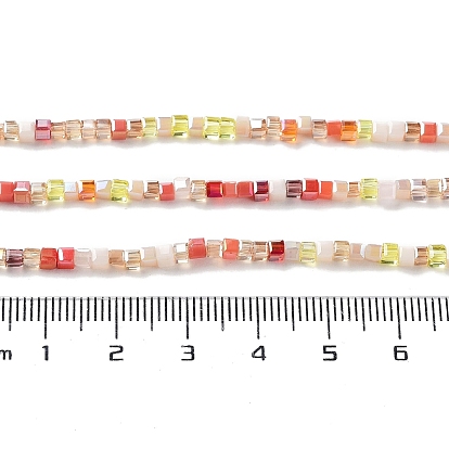 Градиент цвета гальваника стеклянные бусины нити, сегментированный многоцветный, с покрытием AB цвета, граненые, кубические