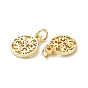 Rack Plating Brass Charms, with Jump Ring, Lead Free & Cadmium Free, Hollow, Flat Round with Tree Charm