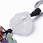 Natural Mixed Gemstone Nugget with Mixed Gemstone Chips Tassel Keychains, with 304 Stainless Steel Ring Clasps