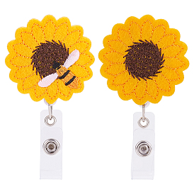 CRASPIRE Cloth Retractable Badge Reel, Card Holders, with Alligator Clip, Sunflower with Bees