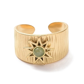Natural Green Aventurine Star Open Cuff Rings, Titanium Steel Jewelry for Women