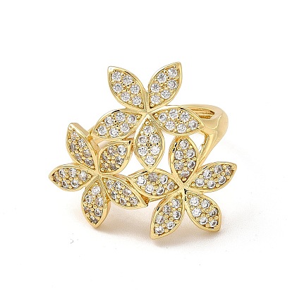 Clear Cubic Zirconia Leaf Adjustable Ring, Brass Jewelry for Women, Cadmium Free & Lead Free