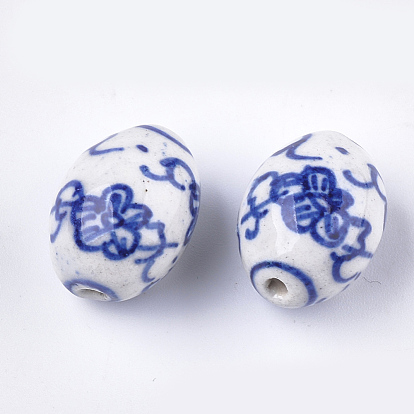 Handmade Porcelain Beads, Blue and White Porcelain, Oval