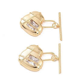 Brass Pave Clear Cubic Zirconia Toggle Clasps, Heart
