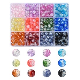 360 pcs 12 couleurs transparent craquelé cuisson perles de verre peintes brins, imitation opalite, ronde
