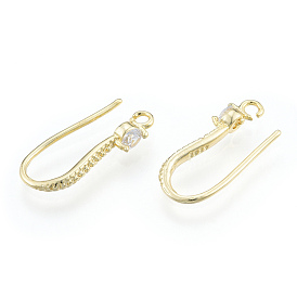 Brass Earring Hooks, with Crystal Rhinestone, Nickel Free