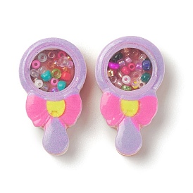 Opaque Resin Cabochons, with Seed Beads, Lollipop with Bowknot