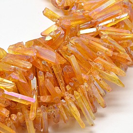 Galvanoplastie poli perles de cristal de quartz de pagodes naturelle brins, classe ab, teint, de couleur plaquée ab , 18~50x9~10x11~12mm, Trou: 1mm, Environ 56 pcs/chapelet, 15.4 pouce
