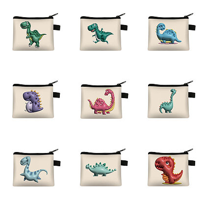 Polyester Wallets with Zipper, Change Purse, Clutch Bag for Women, Rectangle with Dinosaor