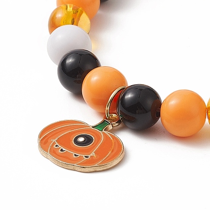 Acrylic Round Beaded Stretch Bracelet, Alloy Enamel Charms Halloween Bracelet for Women