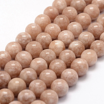 Natural White Jade Beads Strands, Imitation Sunstone, Dyed, Round, Coral