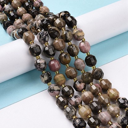Rhodonite naturelles brins de perles, avec des perles de rocaille, tambour à barillet bicône à facettes