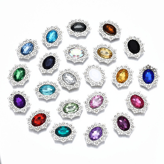 Aleación de acrílico diamantes de imitación cabujones, con diamante de imitación, facetados, oval, sin plomo y cadmio, color mezclado