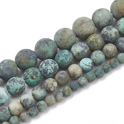 Brins de perles turquoises africaines naturelles (jaspe), givré, ronde
