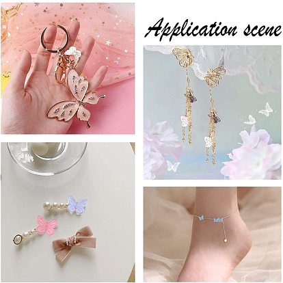Two Tone Transparent Spray Painted Glass Charms, with Glitter Powder, Butterfly