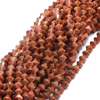 Synthetic Goldstone Beads Strands, Faceted, Bicone