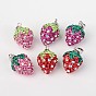 Polymer Clay Czech Rhinestone Pendants, Strawberry, with 925 Sterling Silver Finding, 18x11.5mm, Hole: 3x4mm
