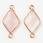 Natural Quartz Links, with Light Golden Plated Edge Brass Loops, Rhombus, Faceted