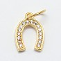CZ Brass Micro Pave Cubic Zirconia Horse Shoe Charms, 13x9x2mm, Jump Ring: 7x0.8mm