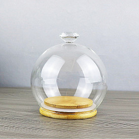 Diamond Glass Dome Cover, Decorative Display Case, Cloche Bell Jar Terrarium with Wood Base, for DIY Preserved Flower Gift
