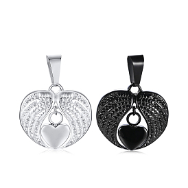 Openable Stainless Steel Memorial Urn Ashes Pendants, Wing with Heart
