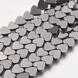 Non-Magnetic Synthetic Hematite Beads Strands, Mother's Day Gifts Making, Heart